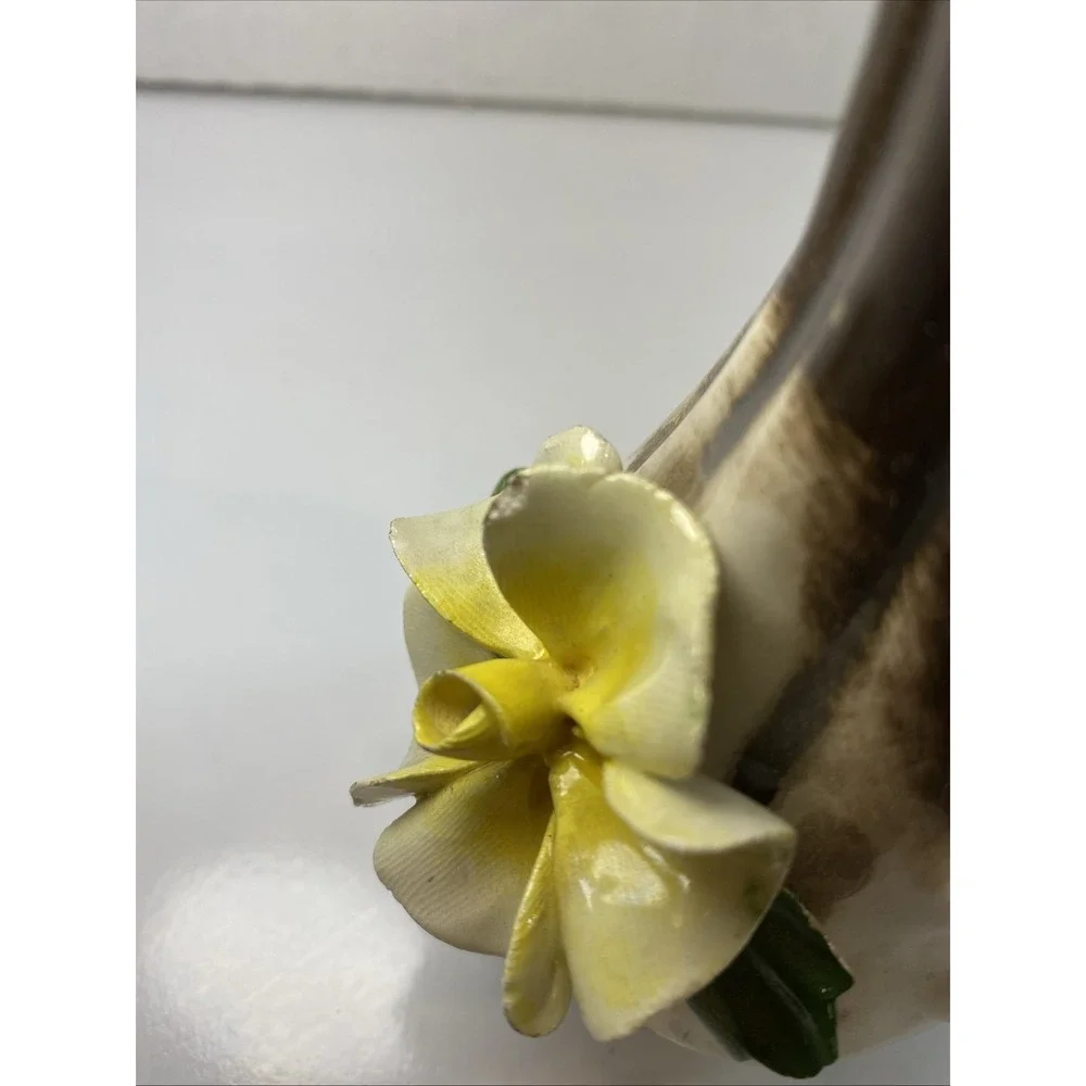 Vintage Capodimonte Porcelain Vase Brown With‎ Yellow Rose 5.8